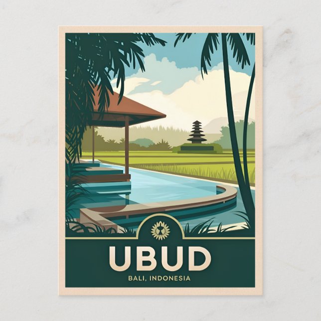 Vintage Travel Ubud Bali Indonesia Retro Scenic Postcard (Front)