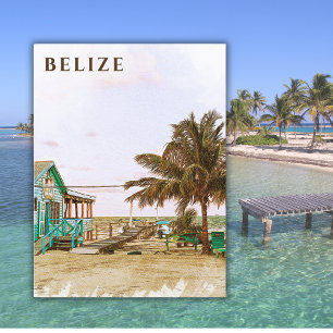 Vintage Travel Vacation Beach House Belize Postcard