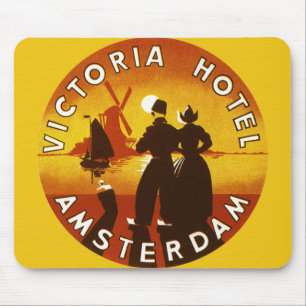 Vintage Travel, Victoria Hotel, Amsterdam, Holland Mouse Pad