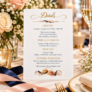 Vintage Travel Wedding Details Navy Champagne Enclosure Card
