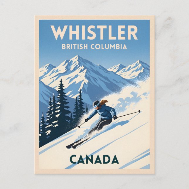 Vintage Travel Whistler British Columbia Skiing Postcard (Front)