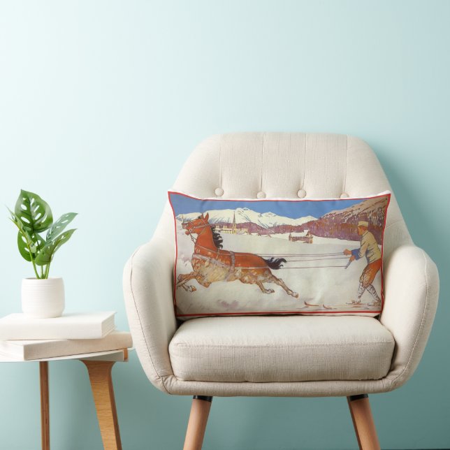 Vintage Travel, Winter in Engadin Switzerland Lumbar Cushion (Chair)