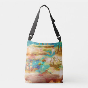 Vintage Travel World Sky Blue Ocean Whales Crossbody Bag