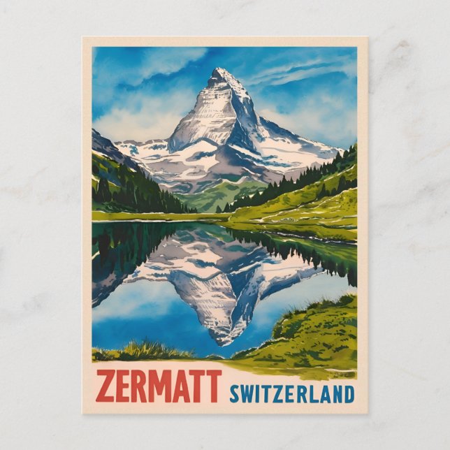 Vintage Travel Zermatt Switzerland Matterhorn Postcard (Front)