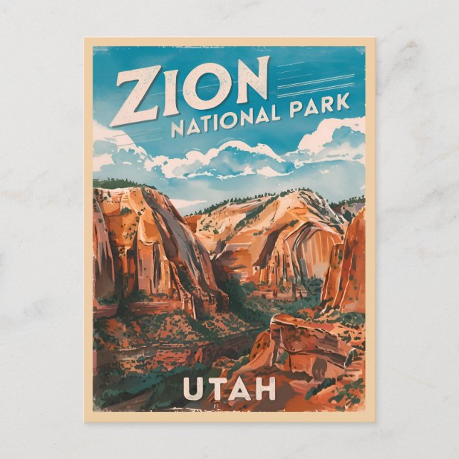 Vintage Travel Zion National Park Utah Retro Postcard (Front)