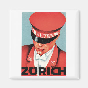 Vintage Travel Zurich Switzerland Label Art Magnet