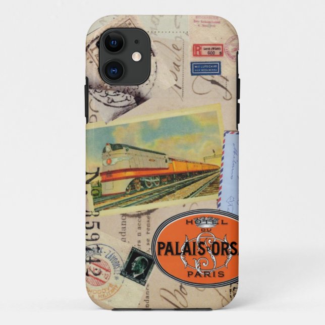 Vintage traveller stamps iphone case (Back)