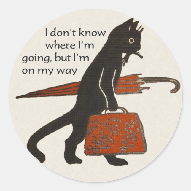 Vintage Travelling Black Cat Round Stickers (Front)