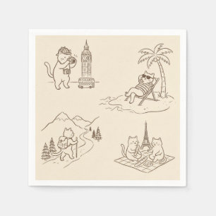Vintage Travelling Cats Cocktail Napkins Kitchen
