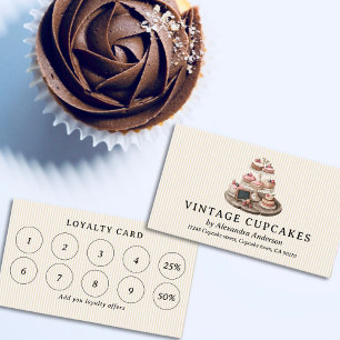 Vintage Trayed Cupcakes  Loyalty Card