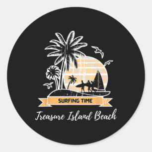 Vintage Treasure Island Beach Lover Palm Trees Sur Classic Round Sticker