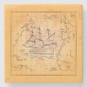 Vintage Treasure Map Themed Stone Coaster