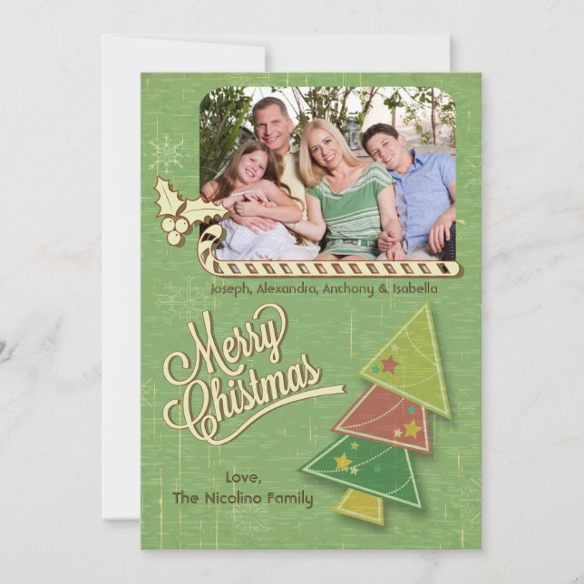 Vintage Tree And Candycane Holiday Photo Flat Card (Front)