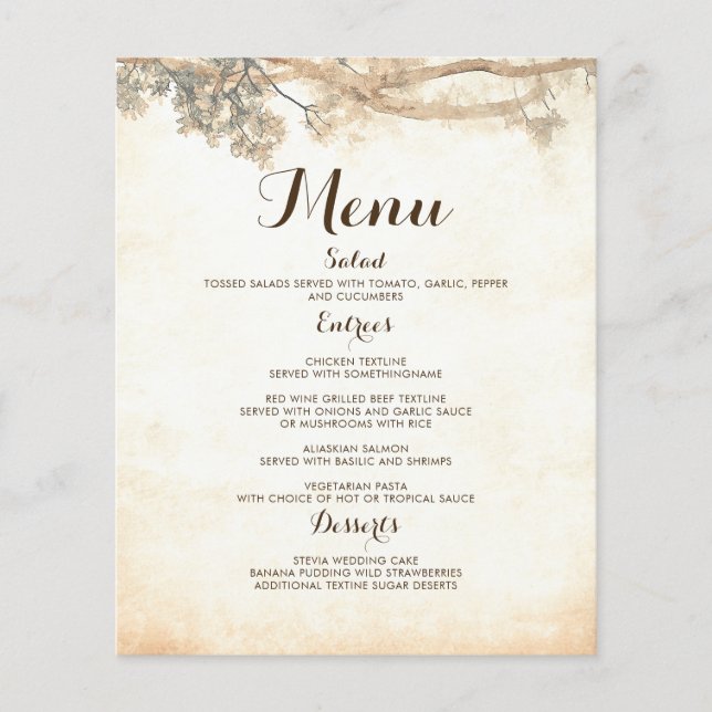 Vintage Tree Branches Rustic Wedding Menu (Front)