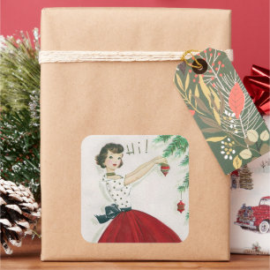Vintage tree decorating lady retro sticker