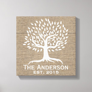 Vintage Tree Family Established Family Name Burlap Canvas Print