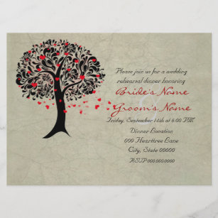 Vintage Tree of Red Hearts Wedding Invitations