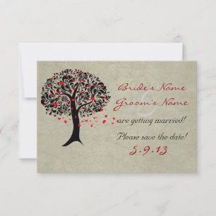 Vintage Tree of Red Hearts Wedding Save the Date Invitation