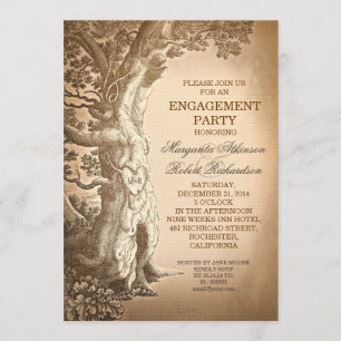 vintage tree old rustic engagement party invites