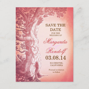 vintage tree pink save the date cards