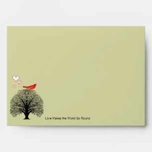 Vintage  Tree Red Love Bird Wedding  Envelopes