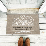 Vintage Tree Rustic Burlap Family Name Established Doormat<br><div class="desc">Vintage Tree Rustic Burlap Family Name Doormat.</div>