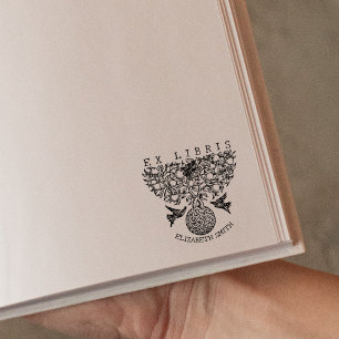 Vintage Tree with Birds, Book Ex Libris  Rubber Stamp