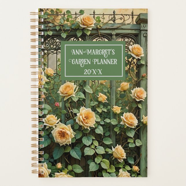 Vintage Trellis and Peach Rambling Rose Planner (Front)