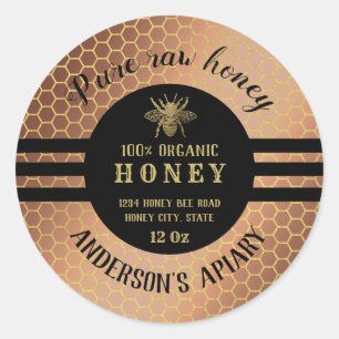 Vintage trendy gold honey jar bee apiary classic round sticker