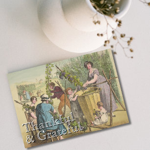 Vintage Trendy Grateful & Thankful Grape Harvest Holiday Card