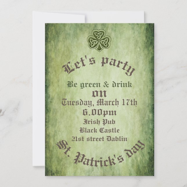 Vintage trendy grundge Irish lucky shamrock Invitation (Front)