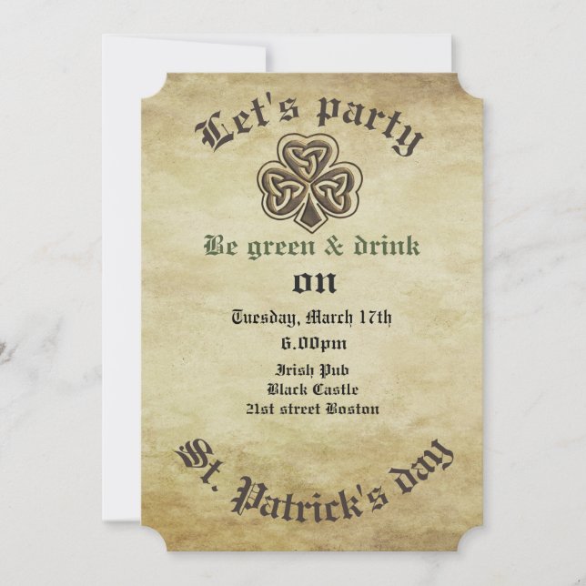 Vintage trendy grundge Irish shamrock Invitation (Front)