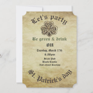 Vintage trendy grundge Irish shamrock Invitation