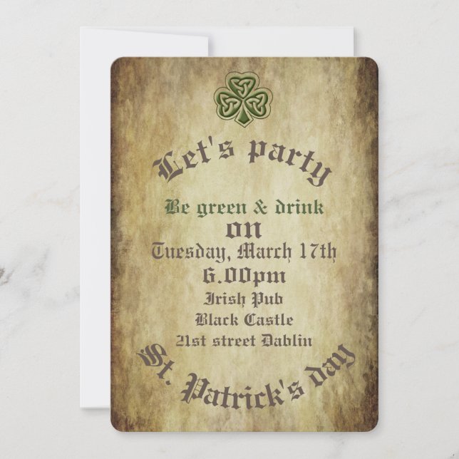 Vintage trendy grundge Irish shamrock Invitation (Front)
