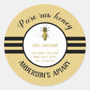 Vintage trendy honey jar bee apiary classic round sticker