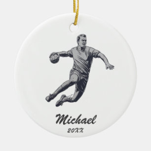 Vintage Trendy Modern Handball Player Personalised Ceramic Tree Decoration
