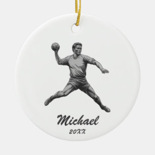 Vintage Trendy Modern Handball Player Personalised Ceramic Tree Decoration