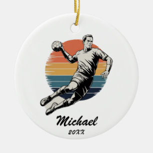 Vintage Trendy Modern Handball Player Personalised Ceramic Tree Decoration