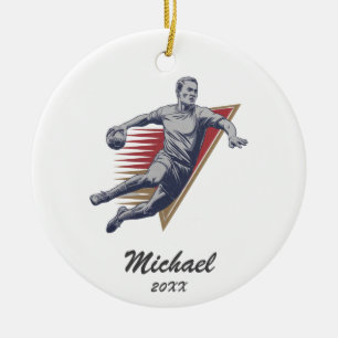 Vintage Trendy Modern Handball Player Personalised Ceramic Tree Decoration