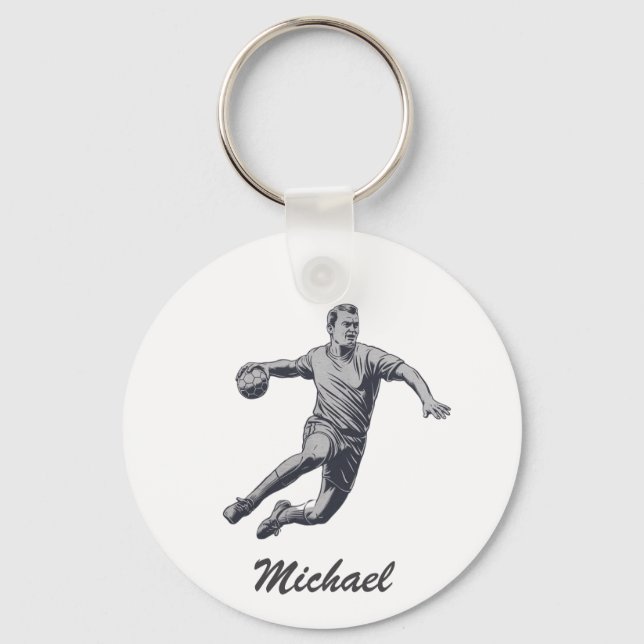 Vintage Trendy Modern Handball Player Personalised Key Ring (Front)
