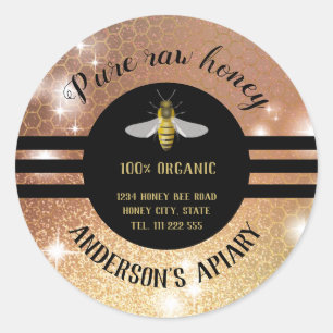 Vintage trendy sparkle honey jar bee apiary classic round sticker