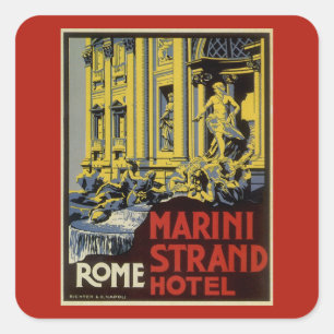 Vintage Trevi Fountain, Marini Strand Hotel, Rome Square Sticker