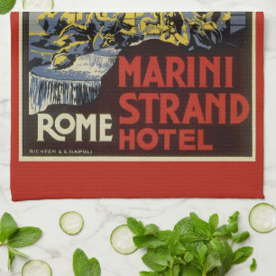 Vintage Trevi Fountain, Marini Strand Hotel, Rome Tea Towel