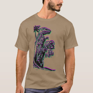 Vintage TRex fighting Triceratops purple and green T-Shirt