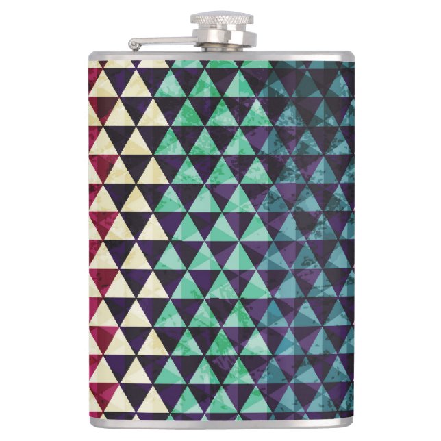 Vintage Triangle Geometric Seamless Pattern Hip Flask (Front)