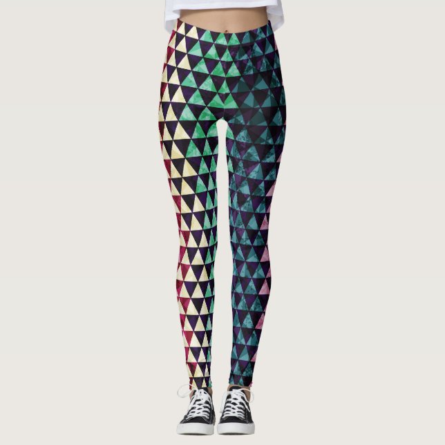 Vintage Triangle Geometric Seamless Pattern Leggings (Front)