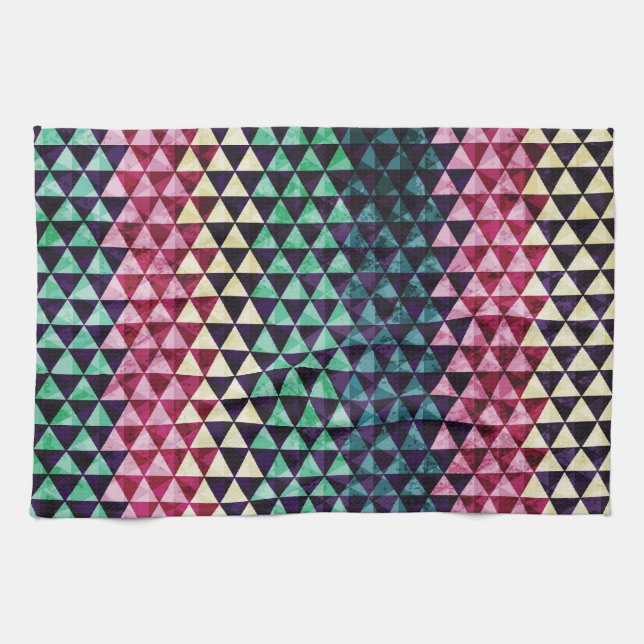 Vintage Triangle Geometric Seamless Pattern Tea Towel (Horizontal)