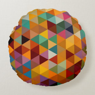 Vintage Triangles Pattern Background. Round Cushion