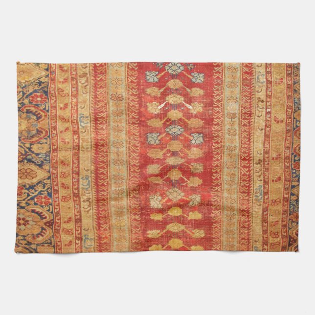 Vintage Tribal Diamonds Pattern Red Tea Towel (Horizontal)