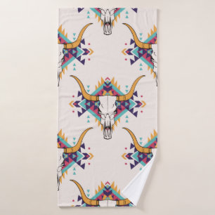 vintage tribal seamless pattern with bull skull an bath towel
